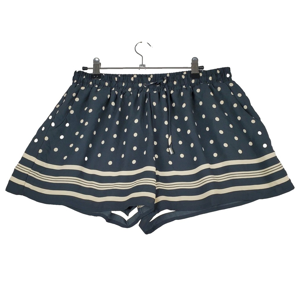 Anthropologie Elevenses Shorts Women's Large Navy Blue Polka Dot Striped‎ Preppy